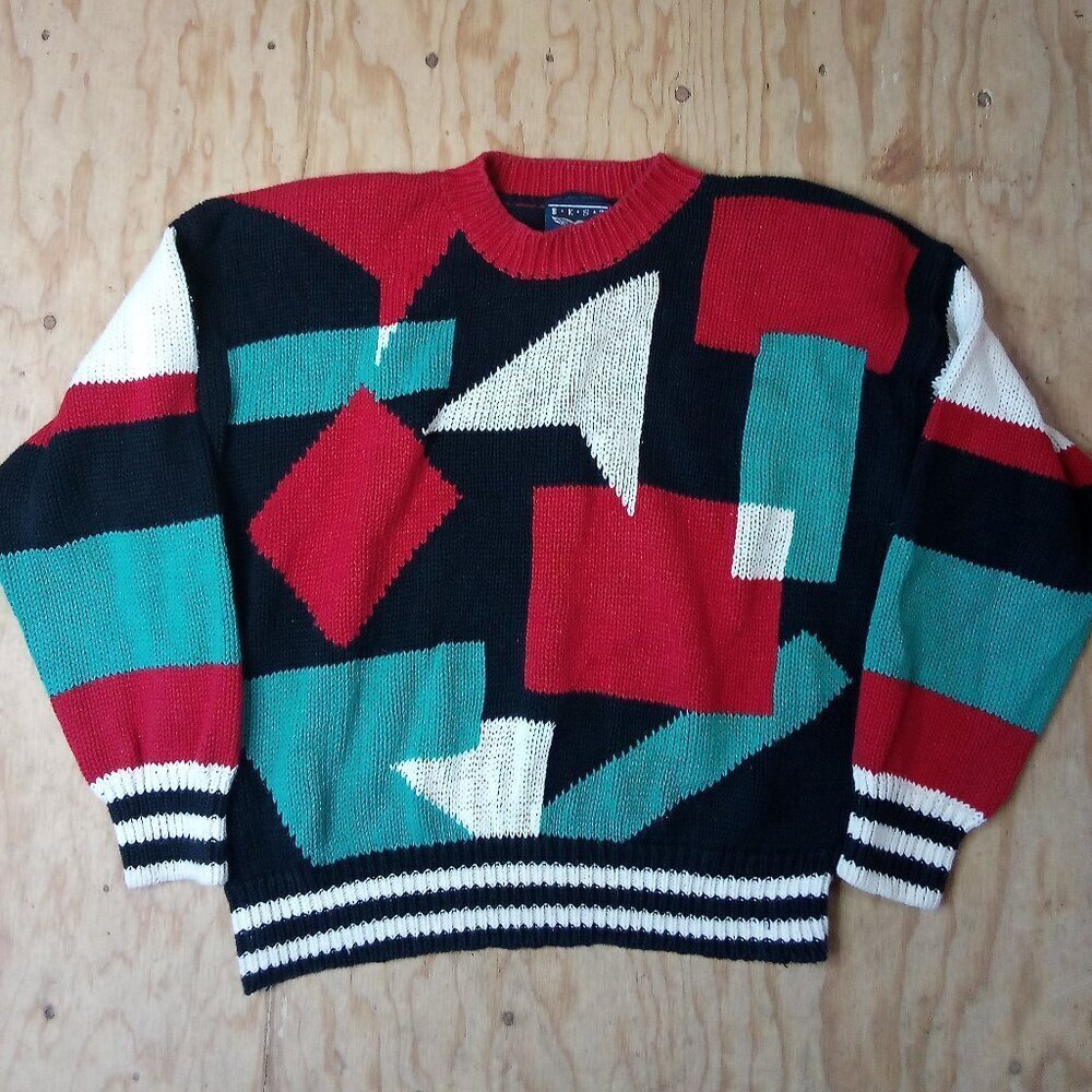 Vintage Abstract Geometric Stripes Crewneck Sweater
